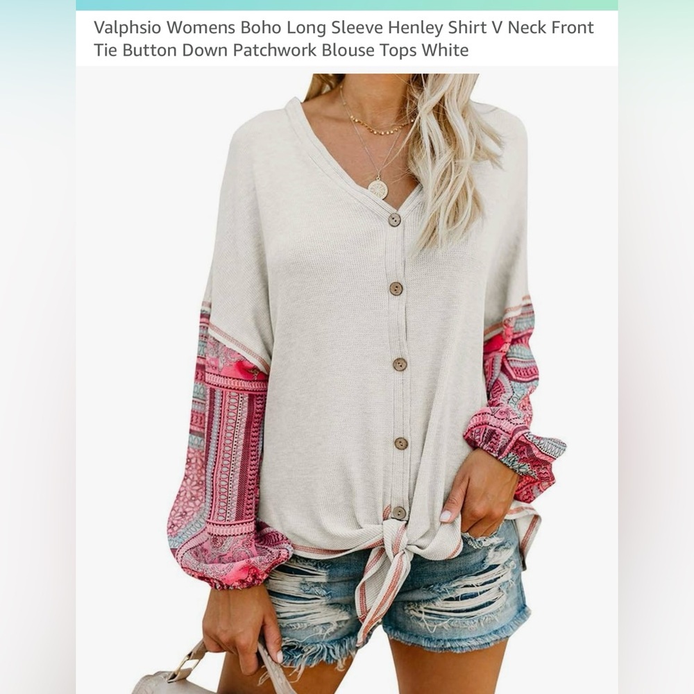 Women's Beige and Pink Boho Blouse